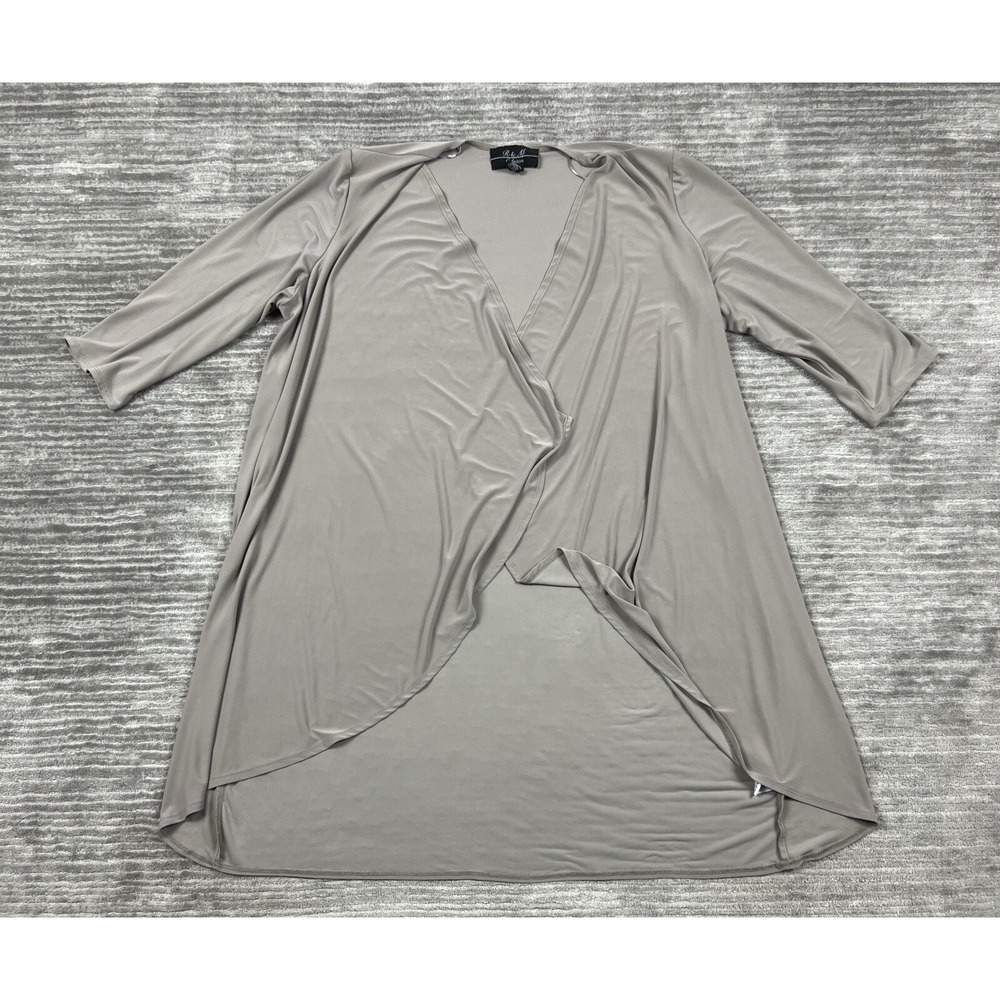 R&M Collection‎ Blouse Womens 16W Brown 3/4 Sleeve Open Front Duster Long